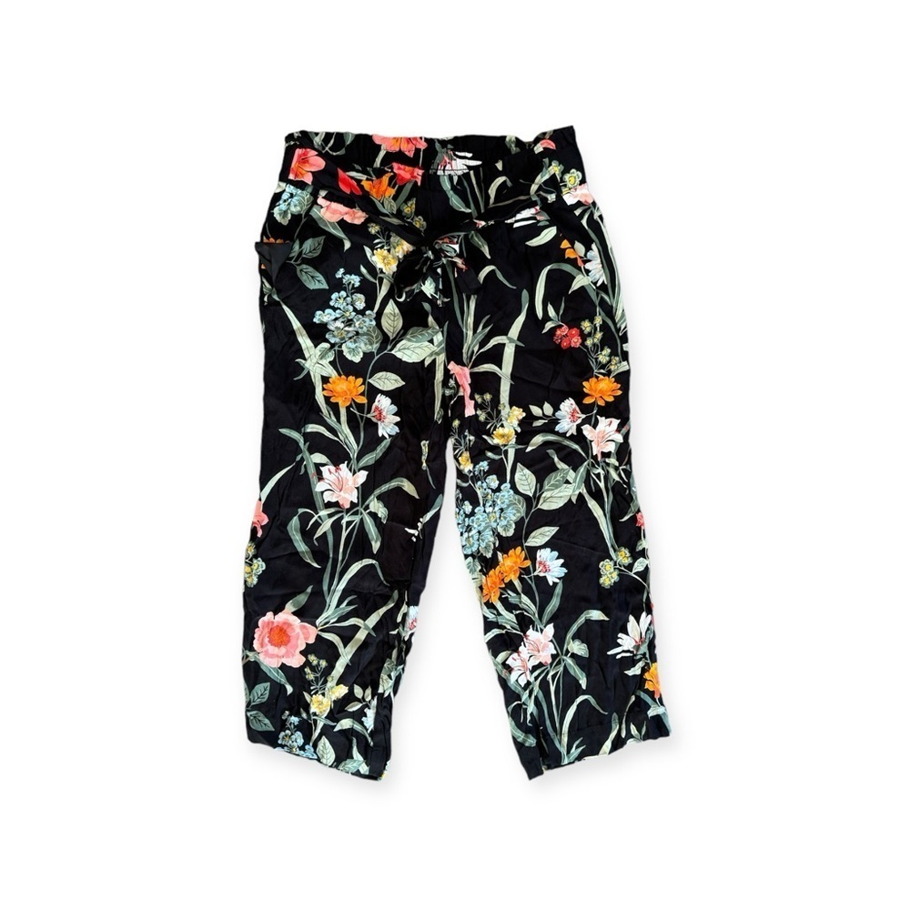 LOFT Petites floral casual XS crop stretch waist sash belt tie